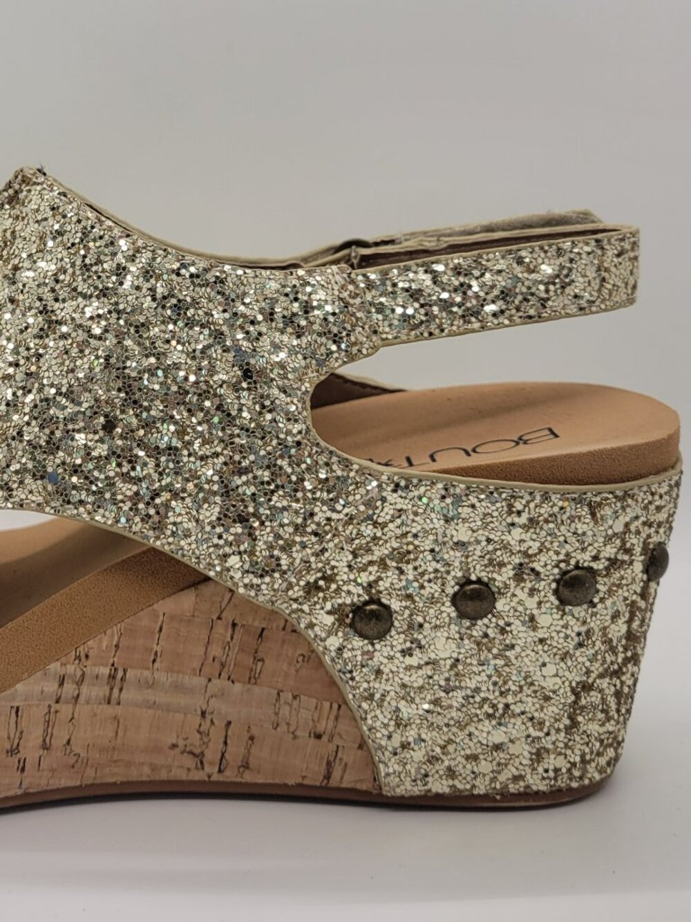 Corkys Carley Women 7 Gold Glitter Wedge Sandals Studded Platform Espadrille - Picture 8 of 14